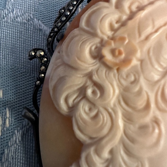 Antique Vintage Womens Pin Pendant 925 Sterling Silver Shell Cameo Brooch - Picture 7 of 16